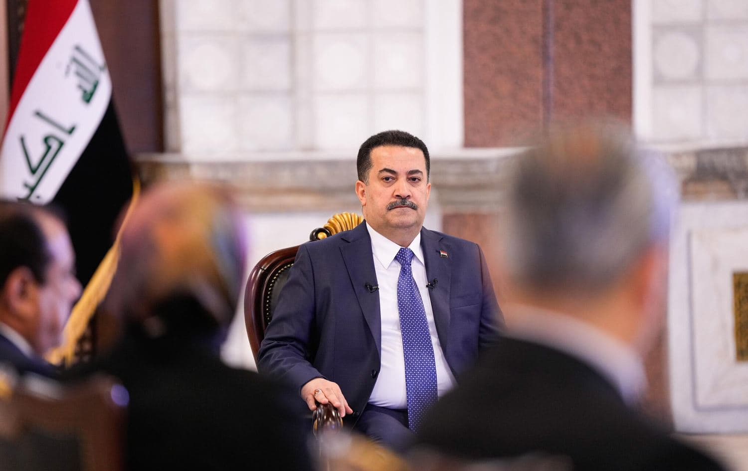 Iraq’s Prime Minister Mohammed Shia' al-Sudani in a sit-down with journalists in Baghdad televised on Septemeber 11, 2023. Photo: PM Sudani’s office.