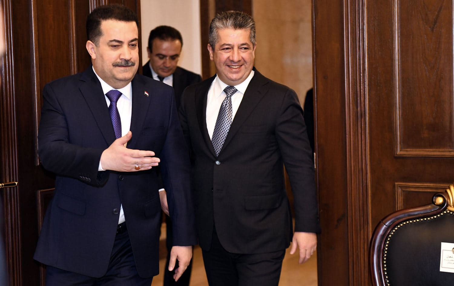 Kurdistan Region Prime Minister Masrour Barzani (right) and Iraqi Prime Minister Mohammed Shia' al-Sudani (left) in Baghdad on September 14, 2023. Photo: KRG