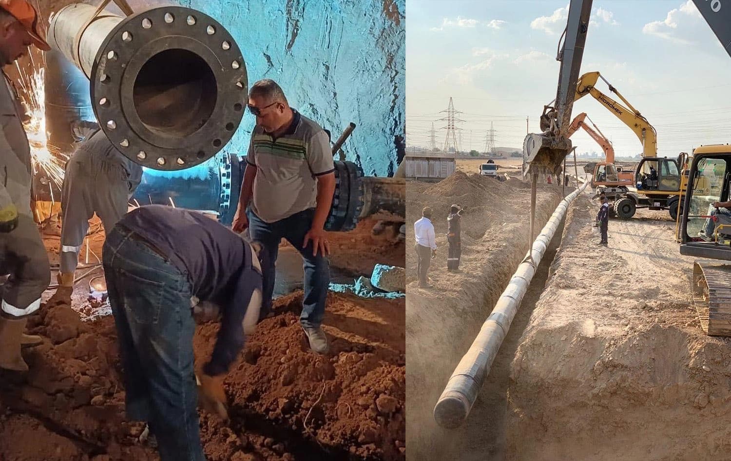هێڵی گواستنەوەی گازی کێڵگەی کۆرمۆر لە هەرێمی کوردستانەوە بۆ وێستگەیەکی کارەبای کەرکووک، وێنە: وەزارەتی نەوتی عێراق