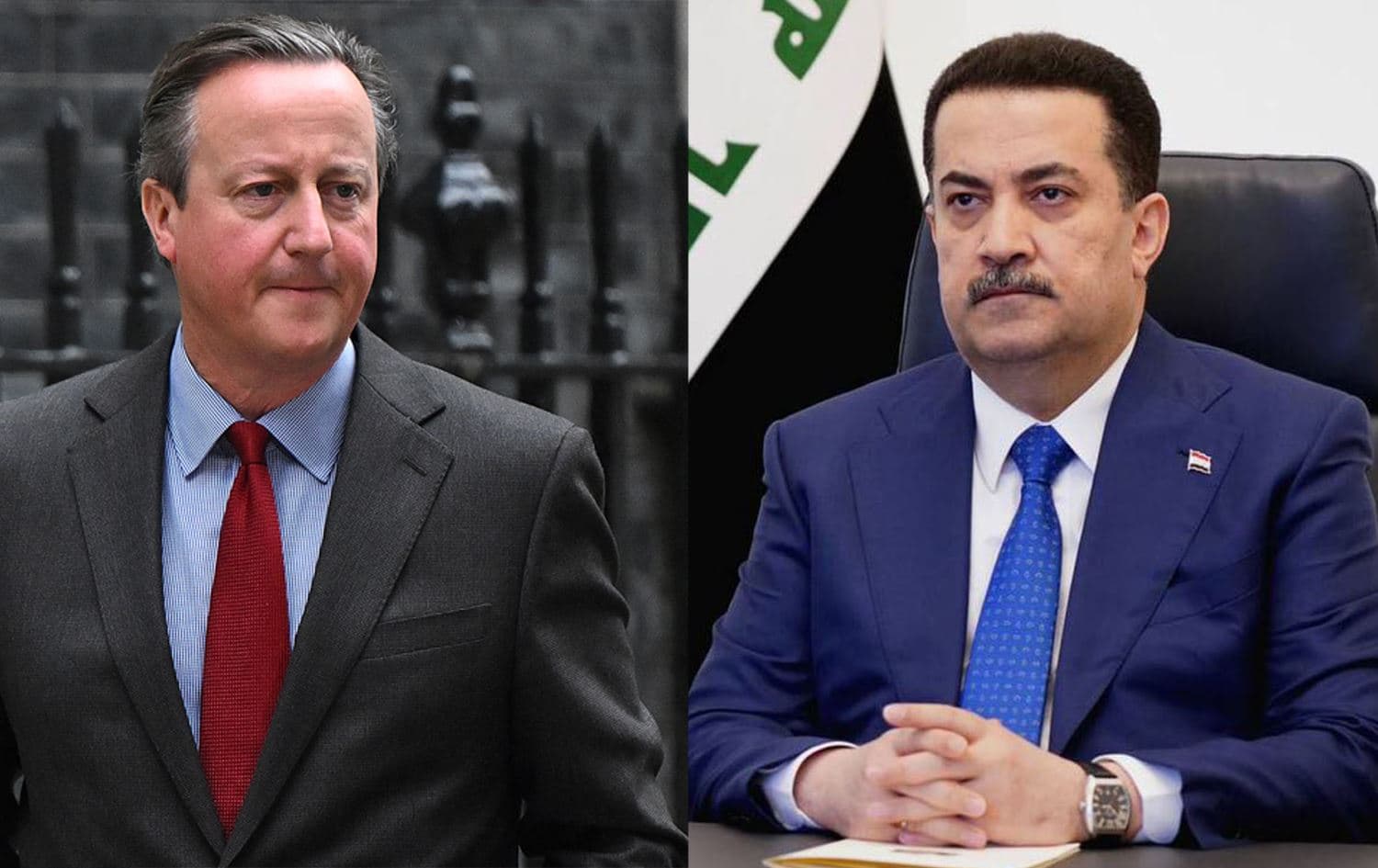 United Kingdom’s Foreign Secretary David Cameron. Photo: AFP; Iraqi Prime Minister Mohammed Shia' al-Sudani. Photo: PM Sudani's office