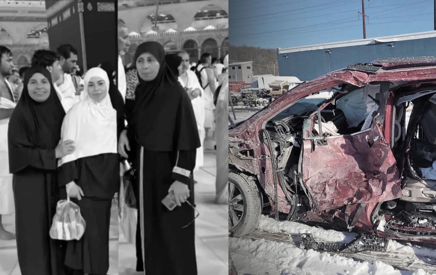 Victims Berivan Nimat, Havrist Nimat, and Alin (left) and the aftermath of the crash (right). Photos: Submitted