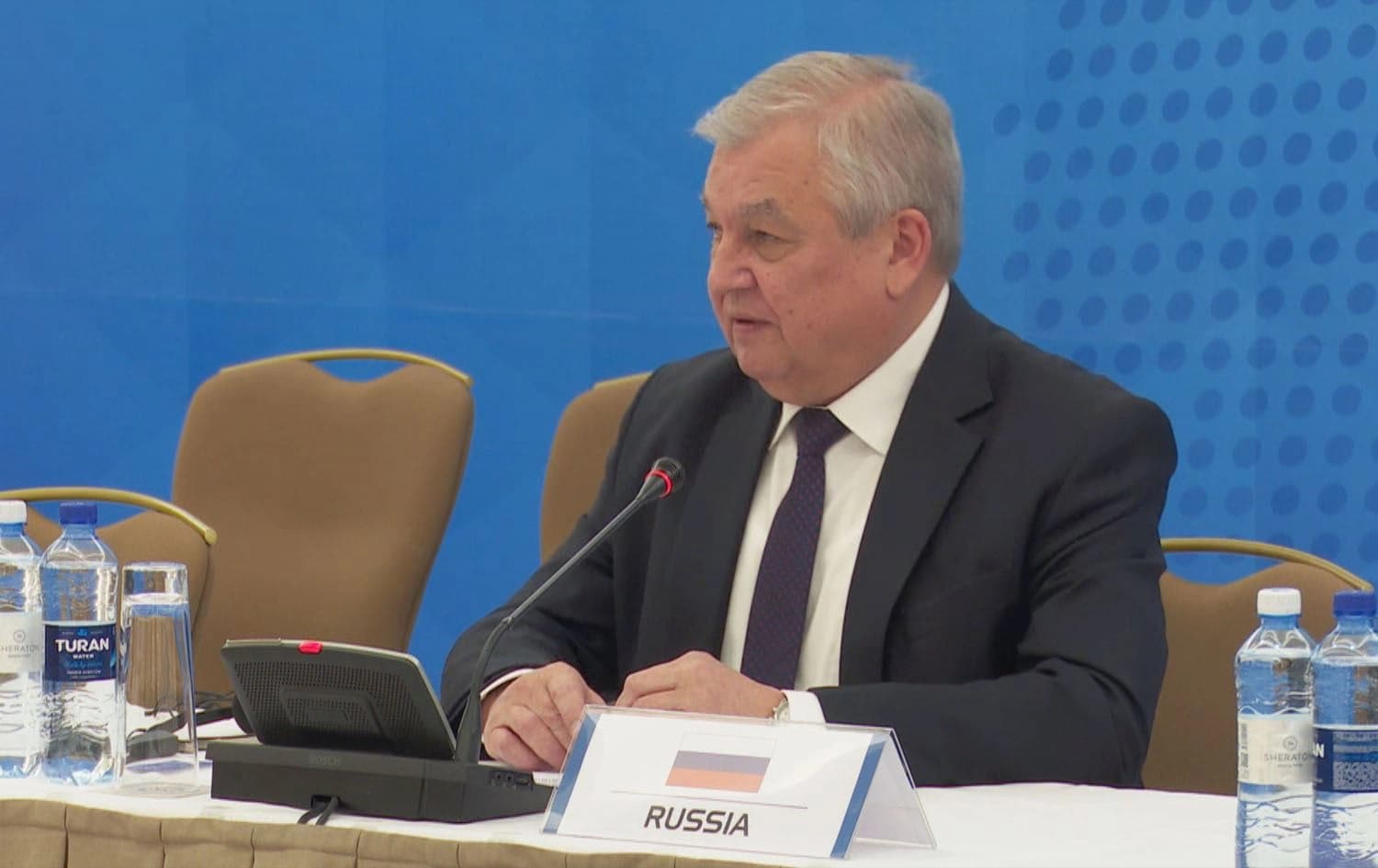 Russian President’s Special Envoy for Syria Alexander Lavrentiev speaking to journalists on January 25, 2024. Photo: Rudaw