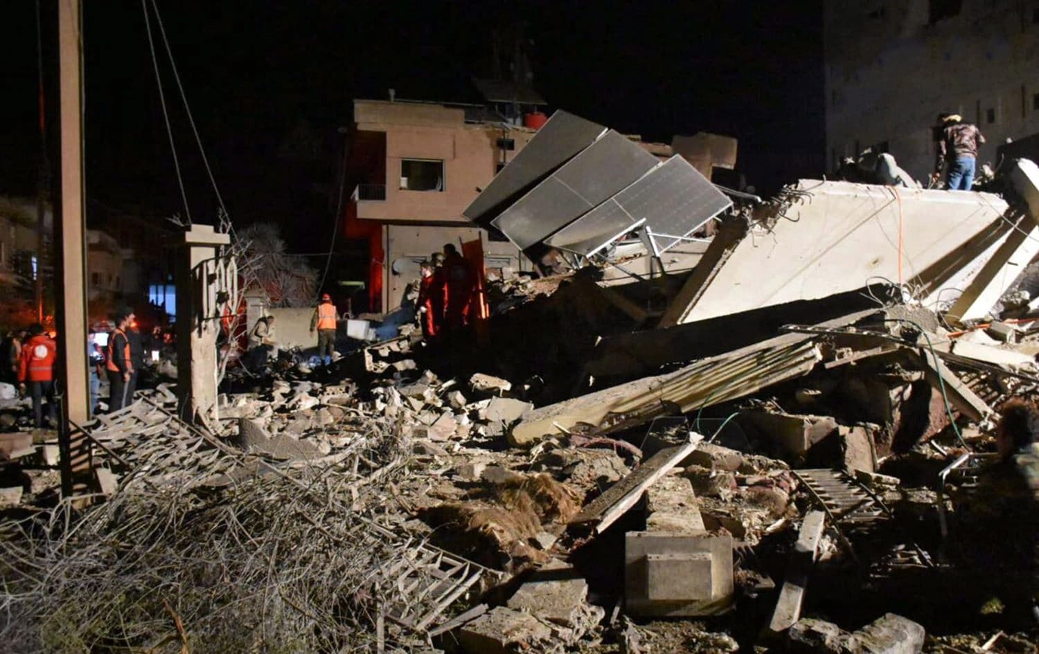 One of the buildings targeted in the Syrian airstrikes on western Syria's Homs on February 7, 2024. Photo: Syrian state media (SANA)