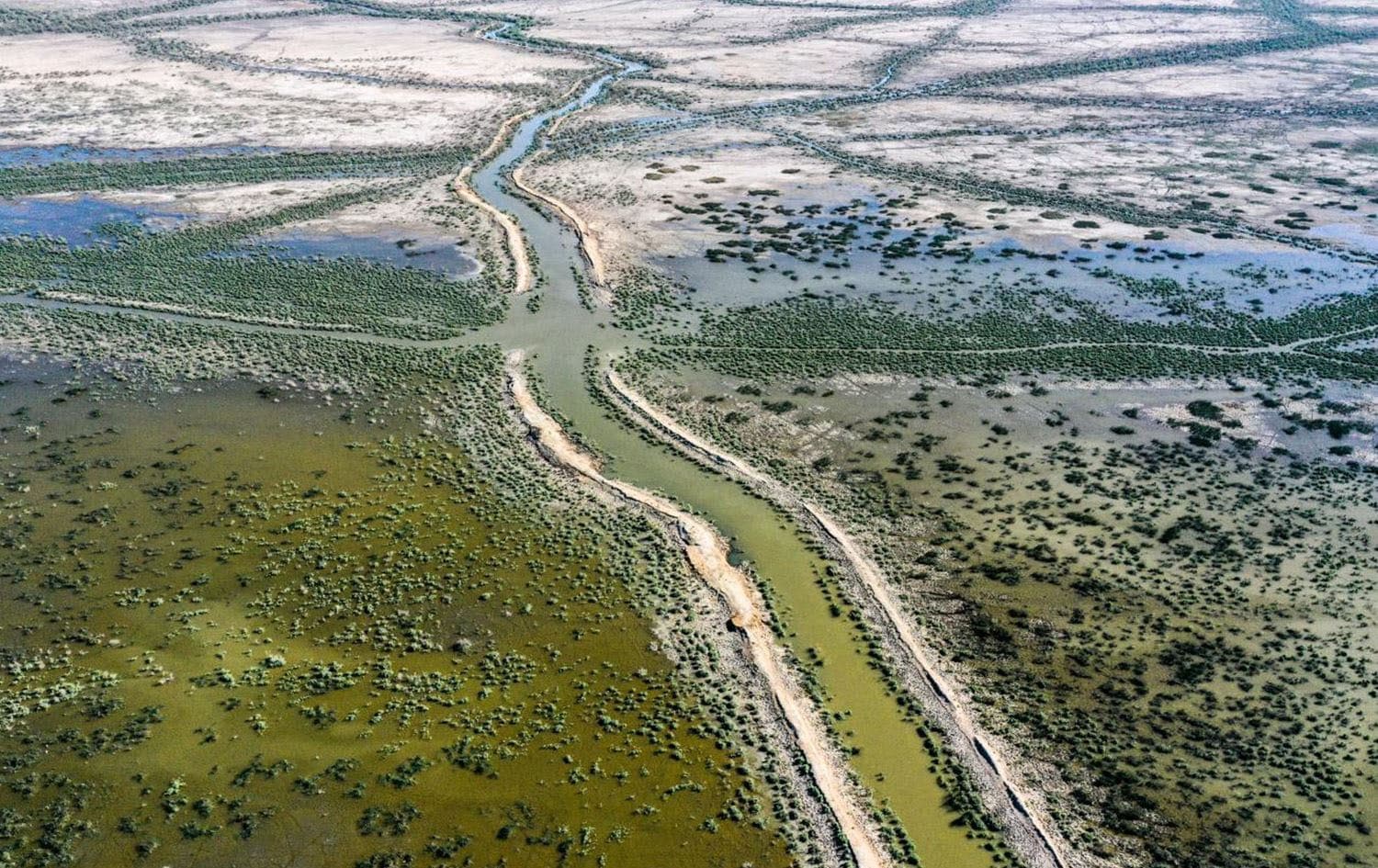 Aerial view of drying land in the southern Iraq Chibayish marshes on June 20, 2021. Photo: AFP