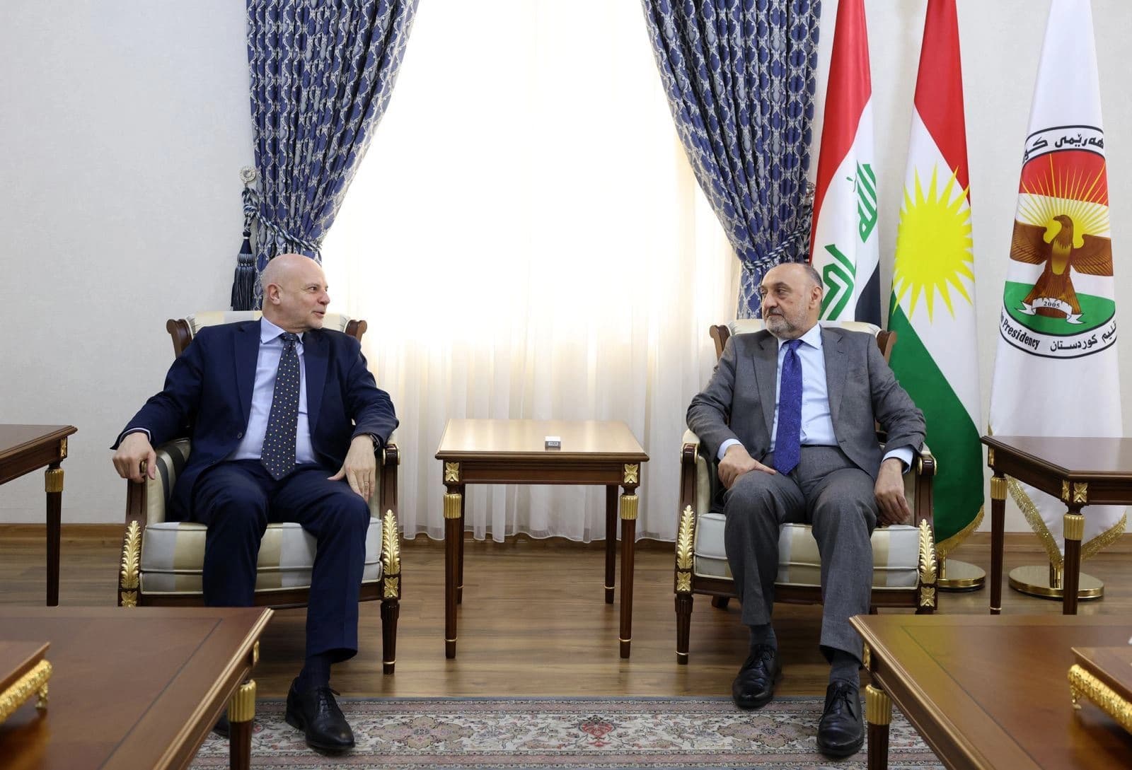 From left: Claudio Cordone, the UN’s Deputy Special Representative of the Secretary-General for Iraq, and Chief of Staff of Kurdistan Region Presidency Fawzi Hariri, meeting in Erbil on March 6, 2024. Photo: Kurdistan Region Presidency.