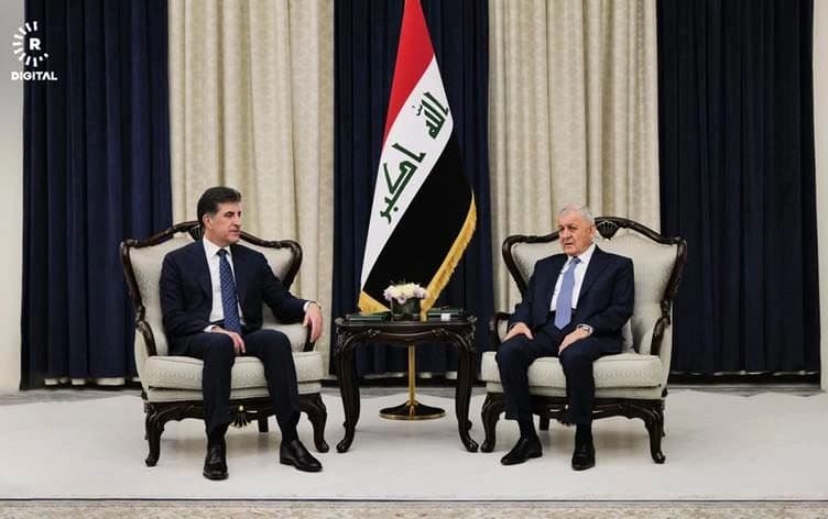 Serokê Herêma Kurdistanê Nêçîrvan Barzanî û Serokomarê Îraqê Latîf Cemal Reşîd li Bexdayê civiyan / Wêne: Serokatiya Herêma Kurdistanê