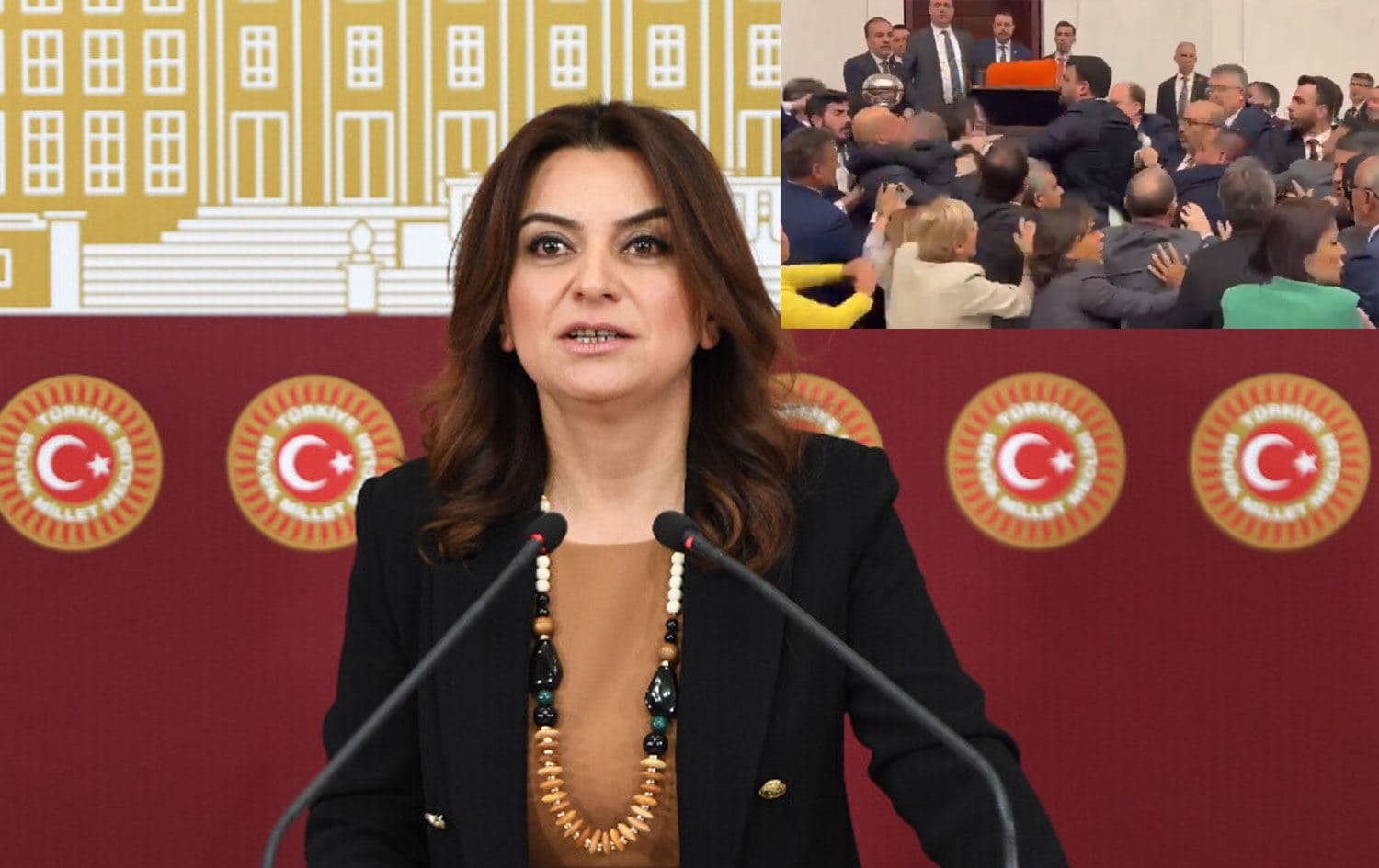 Gulistan Kiliç Koçyîgît û şerê li Parlamentoya Tirkiyeyê / Wêne: Rûdaw Grafîk