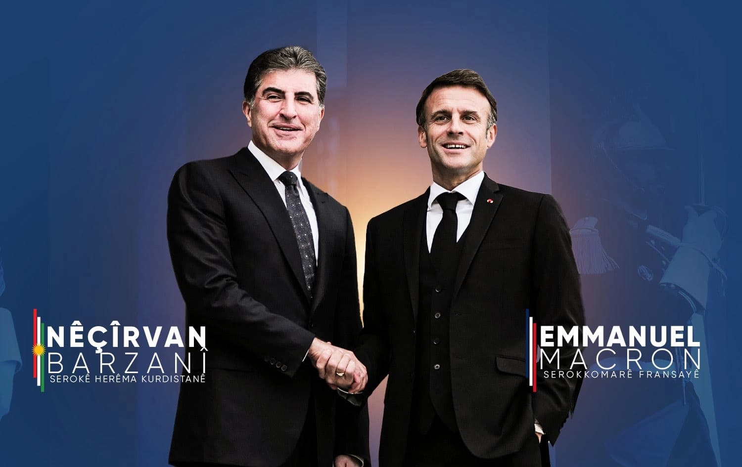 Nêçîrvan Barzanî û Emmanuel Macron / Wêne: Rûdaw Grafîk