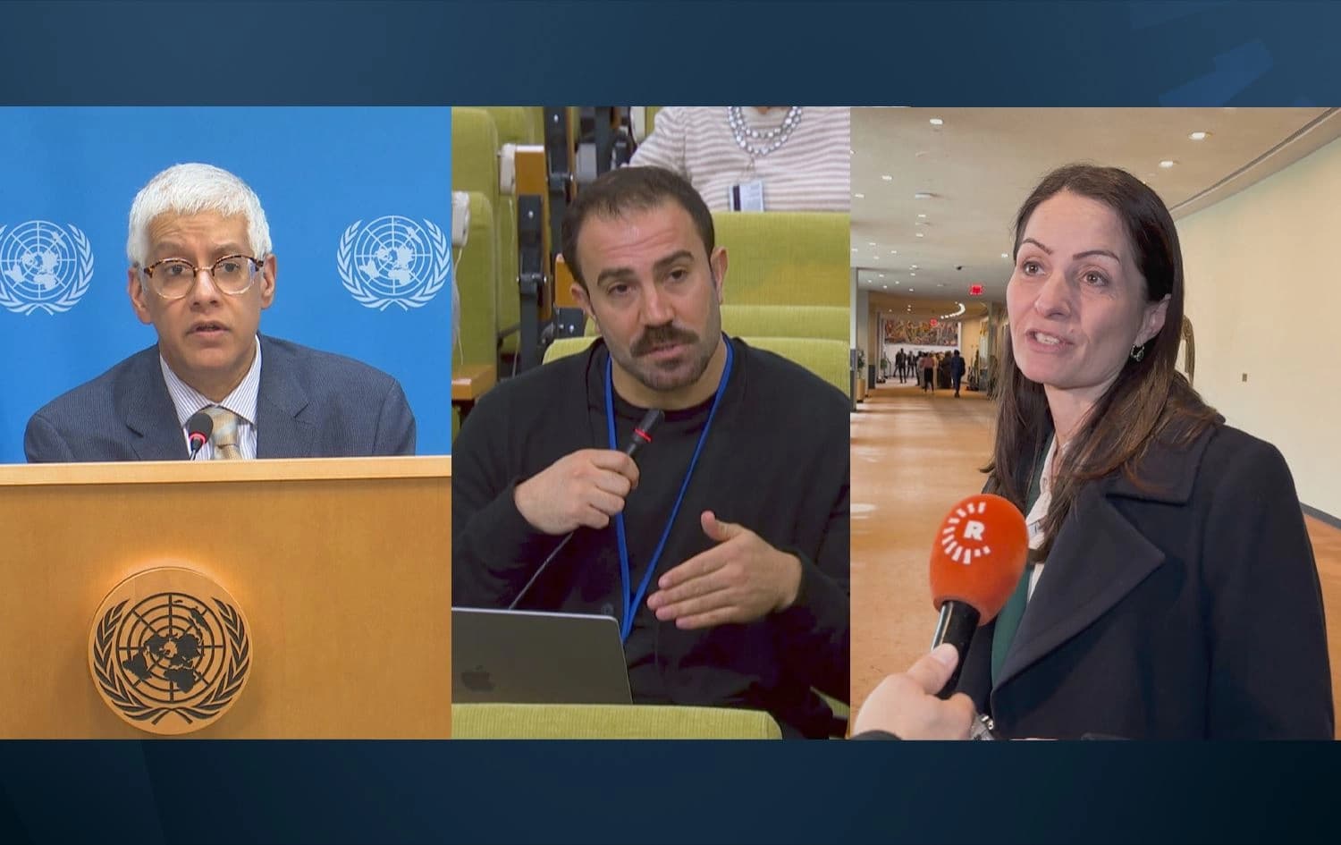 Berdevkê NYyê Farhan Haq, Sînan Tunçdemîr û Christina Markus/Wêne: Rûdaw