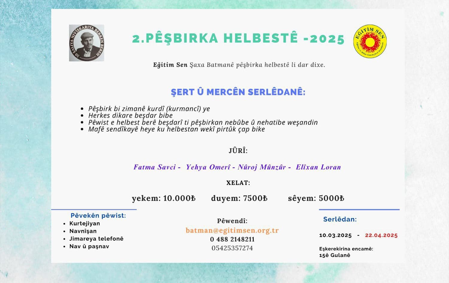 Afîşa pêşbirka helbestan / Wêne: Şaxa Egitim-Senê ya Êlihê