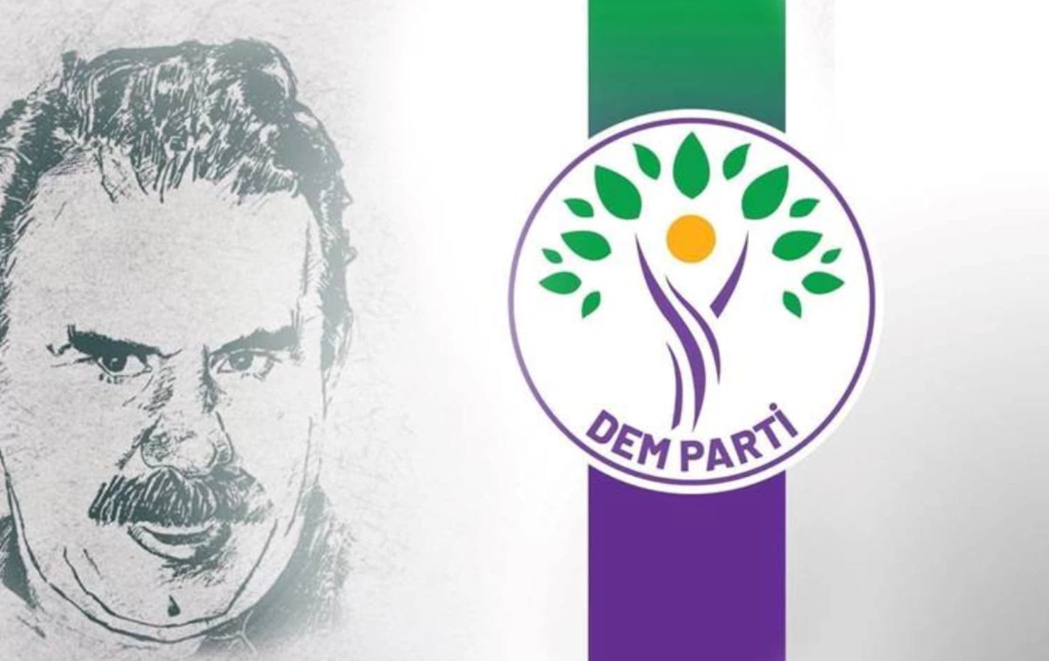 لۆگۆی دەم پارتی و وێنەی عەبدوڵڵا ئۆجەلان.