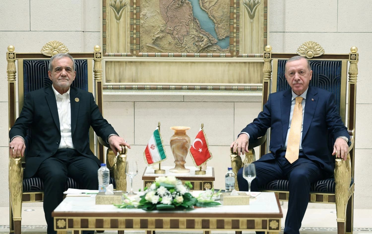 Serokkomarê Îranî Mesûd Pizîşkayanû Serokkomarê Tirkiyeyê Recep Tayyîp Erdogan/ Wêne: Arşîv