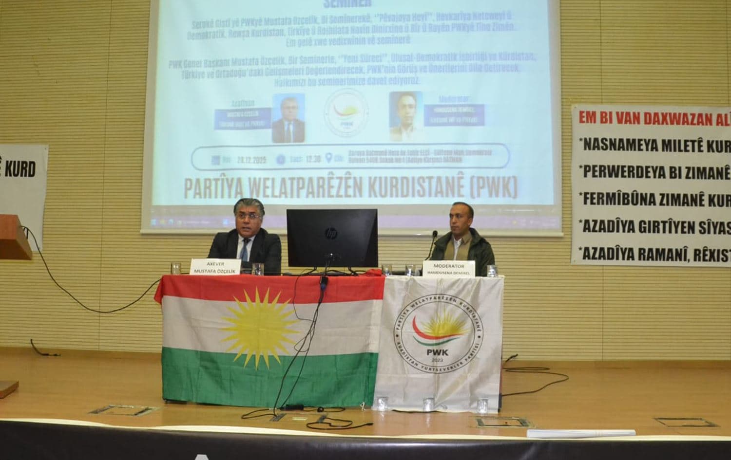 Kürdistan Yurtseverler Partisi (PWK) Genel Başkanı Mustafa Özçelik, Batman’da düzenlenen seminerde konuştu.