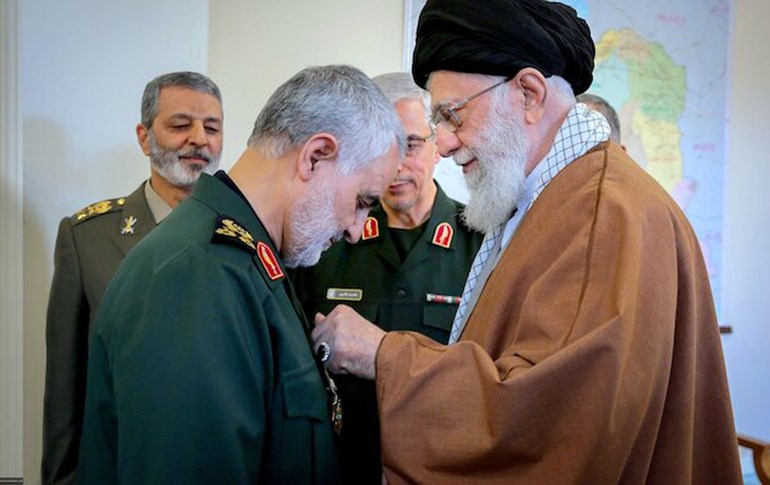 Gen. Qasem Soleimani receives the Order of Zulfiqar from Ayatollah Ali Khamenei on March 11, 2019. Photo: khamenei.ir