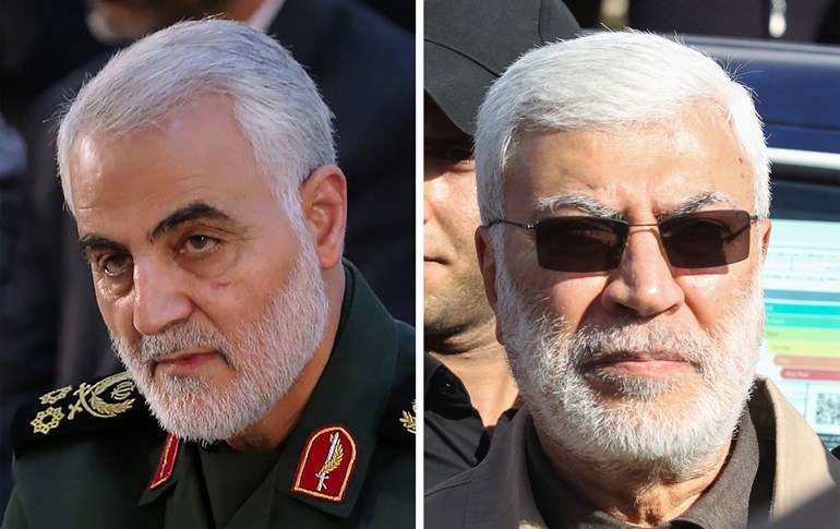 Iranian Gen. Qasem Soleimani (L) and Abu Mahdi al-Muhandis (R), deputy commander of Iraq's Popular Mobilization Forces, were killed in a US strike in Baghdad on January 3, 2020. File photos: khamenei.ir and AFP