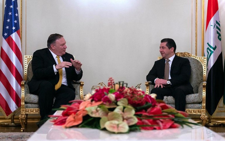 US Secretary of State Mike Pompeo (left) meets with Masrour Barzani in Erbil in January 2019. File photo: AP