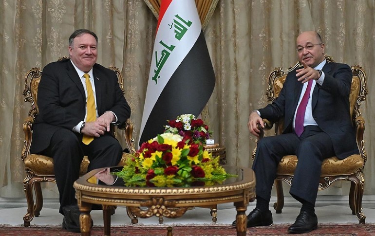  Secretary of State Mike Pompeo meets with Iraq's President Barham Salih in Baghdad on January 9, 2019. File photo: Andrew Caballero-Reynolds / AFP