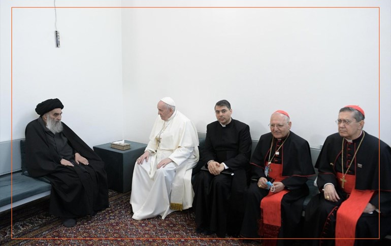 پاپا فرانسیس بۆ سیستانی: نزادەکەم خودا داهاتوویەکی پڕ لە ئارامی بۆ خەڵکی عێراق دابینبکات