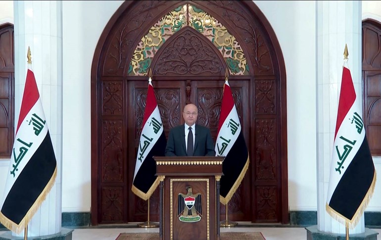 Iraqi President Barham Salih delivered a televised statement on August 30, 2022. Photo: screengrab/handout