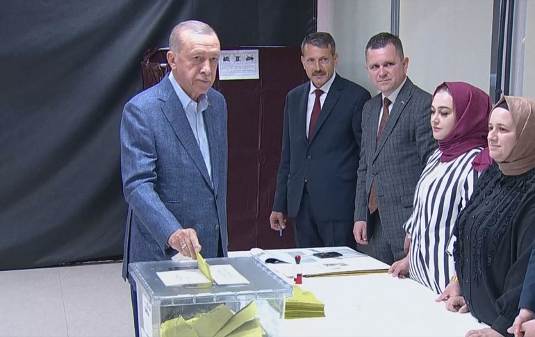 President Recep Tayyip Erdogan votes in Istanbul on May 14, 2023. Photo: AFP