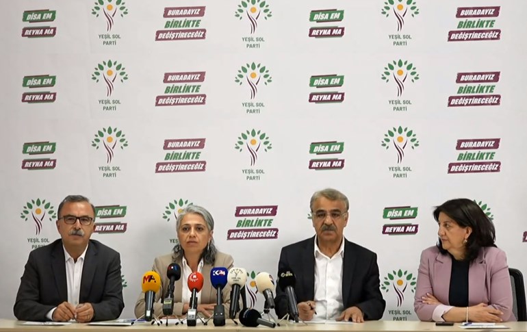 From left: Ibrahim Akin, Cigdem Ucar, spokespersons for the Green Left Party, Mithat Sancar, and Pervin Buldan, co-chairs of the Peoples' Democratic Party. Photo: Green Left Party/social media