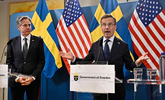 ABD Dışişleri Bakanı Antony Blinken ve İsveç Başbakanı Ulf Kristersson (Sağda) dün bir araya gelmişti. / AFP
