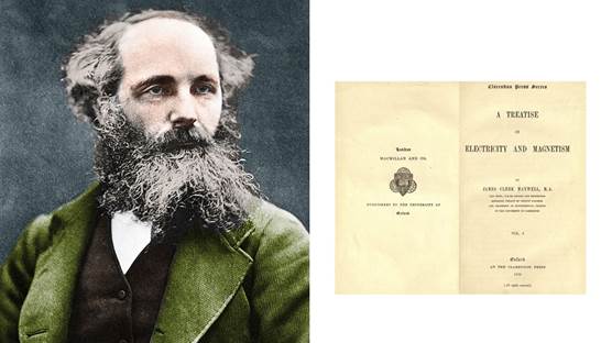 James Clerk Maxwell ve "Elektrik Üzerine Bir İnceleme" adlı kitabının ön kapak fotoğrafı