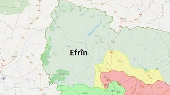 Nexşeya herêma Efrînê ya Rojavayê Kurdistanê