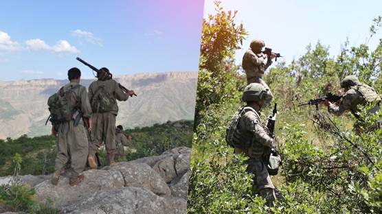 Gerîlayên PKKyê û leşkerên Tirkiyeyê / Wêne: Arşîv