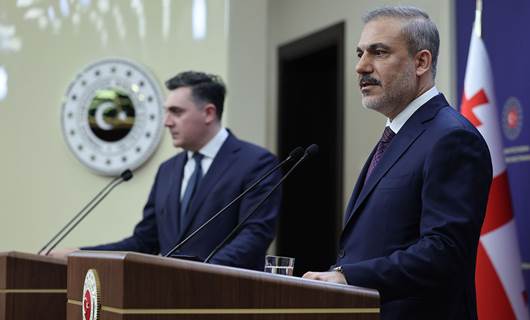 Türkiye Dışişleri Bakanı Hakan Fidan (sağda), Gürcistan Dışişleri Bakanı Ilia Darçiaşvili ile ortak basın toplantısı düzenledi. / AA