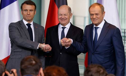  Fransa Cumhurbaşkanı Emmanuel Macron, Almanya Başbakanı Olaf Scholz ve Polonya Başbakanı Donald Tusk  / Foto: AFP