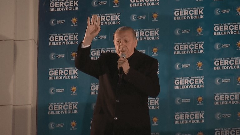 President Recep Tayyip Tayyip Erdogan giving a speech following the local elections of 31 March, 2024.Photo: AA 