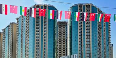 Turkish flags along with flags of Iraq and the Kurdistan Region are pictured in the Kurdistan Region's capital of Erbil ahead of a visit by Turkish President Recep Tayyip Erdogan on April 22, 2024. Photo: Bilind T. Abdullah/Rudaw