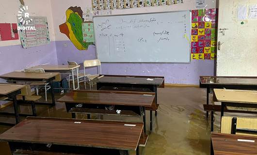 Flood water enters a Kirkuk school during exams