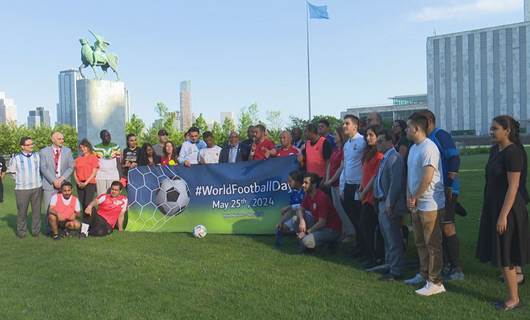 UN diplomats play football to celebrate newly declared World Football Day