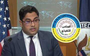 From left: State Department Principal Deputy Spokesperson Vedant Patel speaking to reporters on May 30, 2024, and Rojava government logo