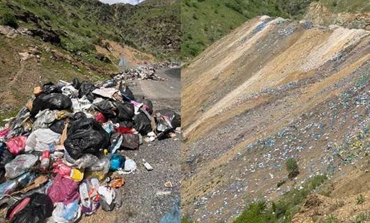 Şemdinli’de belediyenin kontrolsüzce boşalttığı çöpler büyük bir çevre kirliliği yaratıyor