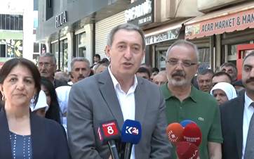 DEM Party co-Chair Tuncer Bakirhan speaking during a protests in Hakkari's Yuksekova district on June 7, 2024. Photo: Screengrab/DEM Party on X