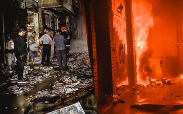  Images of Erbil's Qaysari Bazaar fire before (right) and after (left) it was brought under control on May 5, 2024. Photos: Submitted.