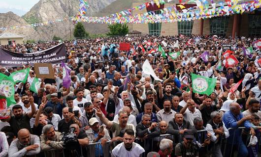 DEM Party supporters gathered in Hakkari to protest the appointment of a trustee on June 13, 2024. Photo: DEM Party on X