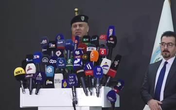 Iraqi interior ministry spokesperson Miqdad Miri (left) and chief of staff at the KRG interior ministry spokesperson Hemin Mirany (right) during a press conference in Baghdad on July 1, 2024. Photo: Rudaw/screengrab