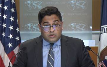 US State Department deputy spokesperson Vedant Patel speaking during a press briefing on July 2, 2024. Photo: Screengrab/State Department