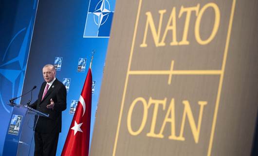 Turkish President Recep Tayyip Erdogan speaks during a press conference on the sidelines of the NATO 75th anniversary summit at the Walter E. Washington Convention Center in Washington, DC, July 11, 2024. Photo: ROBERTO SCHMIDT / AFP
