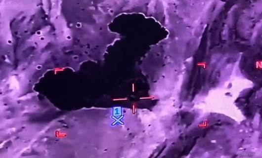 Screengrab from a video published by Iraq's Security Media Cell showing an airstrike on a suspected Islamic State (ISIS) hideout in the Palkana Mountains in Salahaddin province, on July 14, 2024. Photo: Security Media Cell