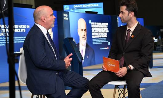 Liam Wasley, the US State Department's Director of the Office of European Security and Political Affairs, speaks to Rudaw's Diyar Kurda in an interview on the sidelines of the NATO summit in Washington, D.C., on Thursday, July 11, 2024. Photo: Barzin Saadi/Rudaw