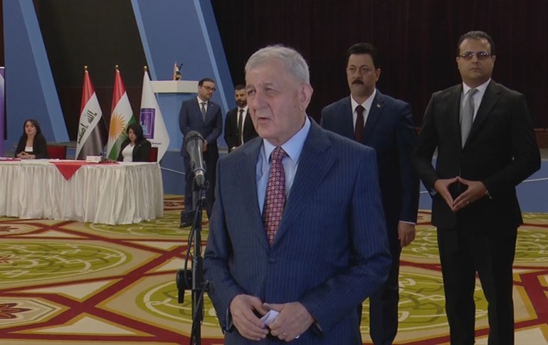 Iraqi President Abdul Latif Rashid speaking after voting in the Kurdistan Region elections in Baghdad on October 20, 2024. Photo: Rudaw