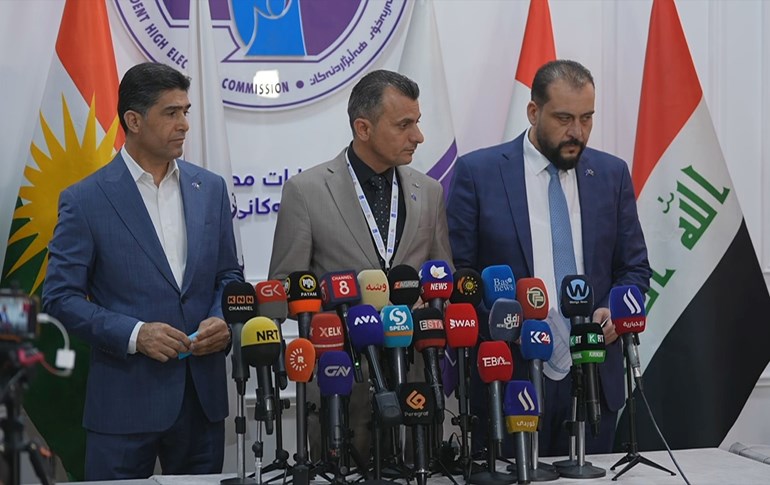 Aisar Yassin, a spokesperson for the IHEC, speaking at a press conference in Erbil on October 20, 2024. Photo: Rudaw/screengrab