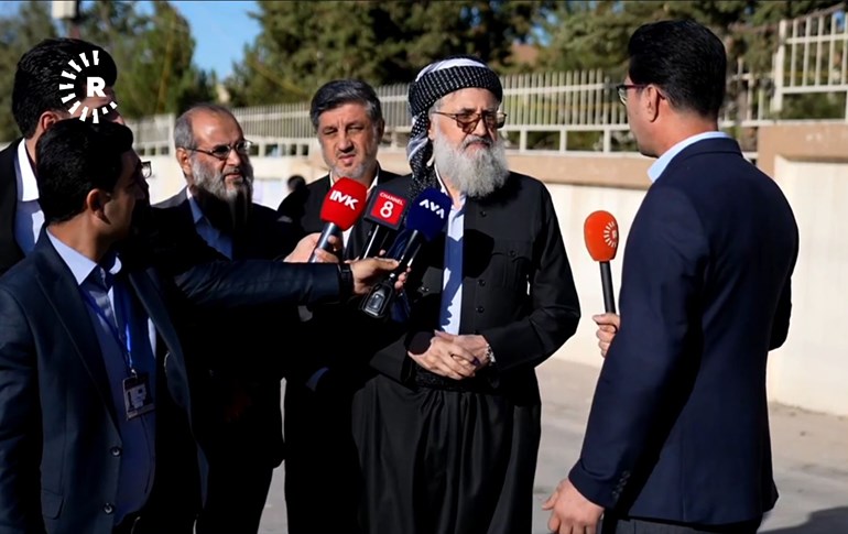 Erfan Ali Abdulaziz, leader of the Kurdistan Islamic Movement (IMK), speaking to reporters in Erbil on Sunday. Photo: Rudaw/screengrab