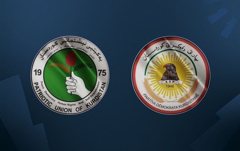 Patriotic Union of Kurdistan (PUK) and Kurdistan Democratic Party (KDP) logos. Graphic: Rudaw