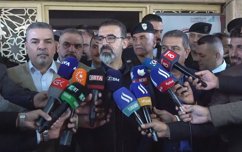 Kirkuk’s Governor Rebwar Taha speaking to journalists in Kirkuk on November 20, 2024. Photo: Rudaw